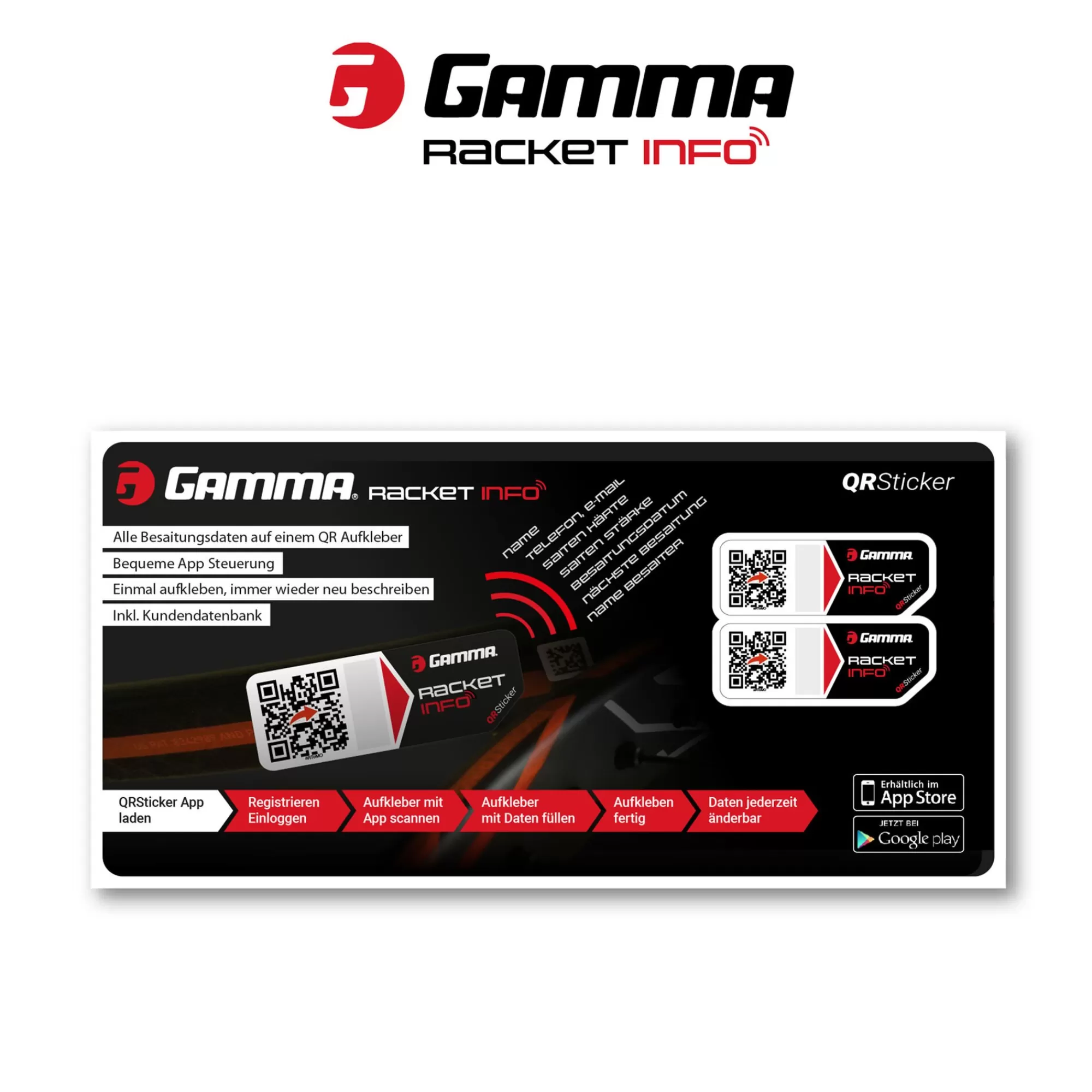 Racket Info - QR Sticker Stringing Sticker 2 Pack - Black>Gamma Hot