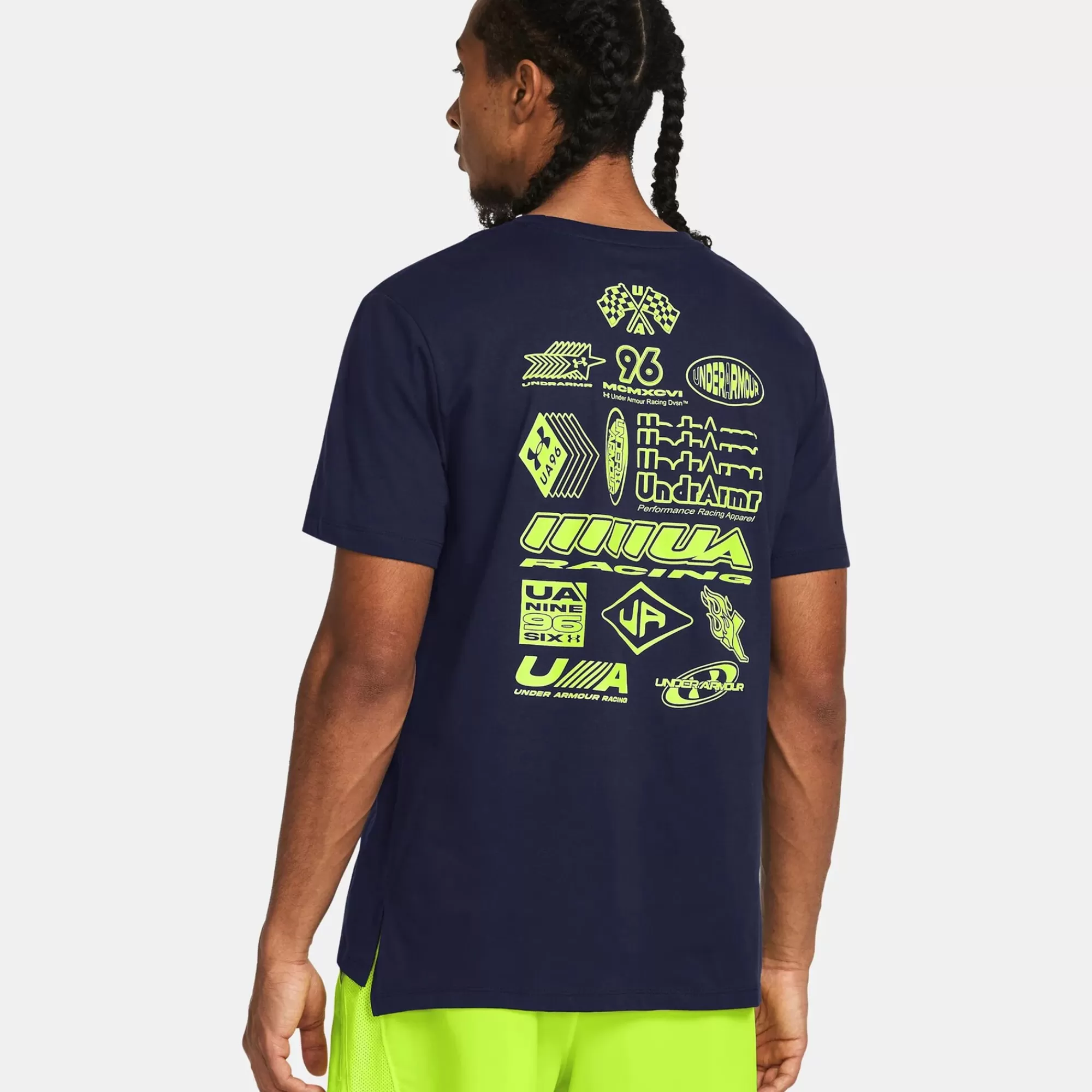 Run Everywhere Wreath SS Running Shirt Men - Dark Blue, Neon Yellow>Under Armour Best